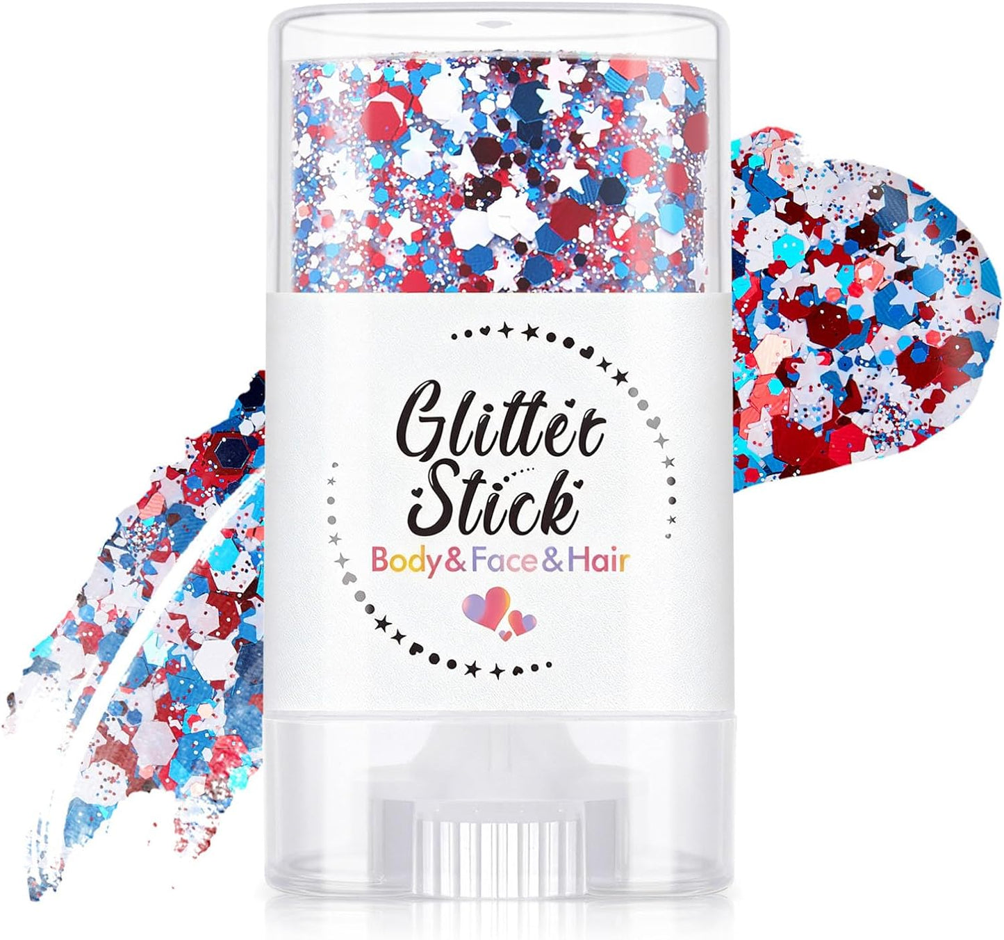 Red White Blue Hair Glitter Stick | Face & Body Paint for Fourth of July Makeup & Decorations