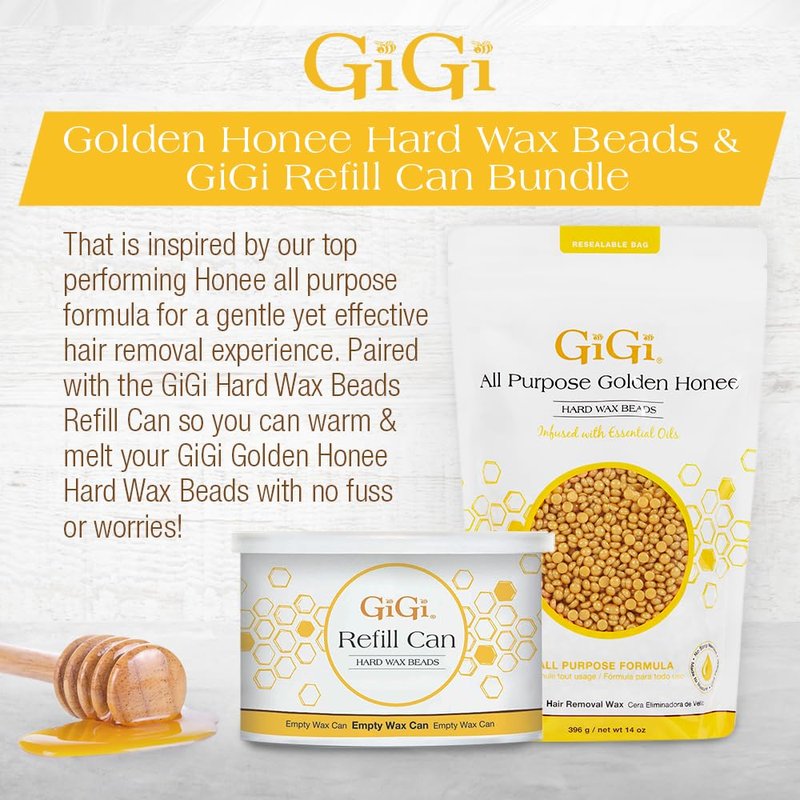 GiGi Golden Honee All Purpose Hard Wax Beads and Refill Can, 14 oz