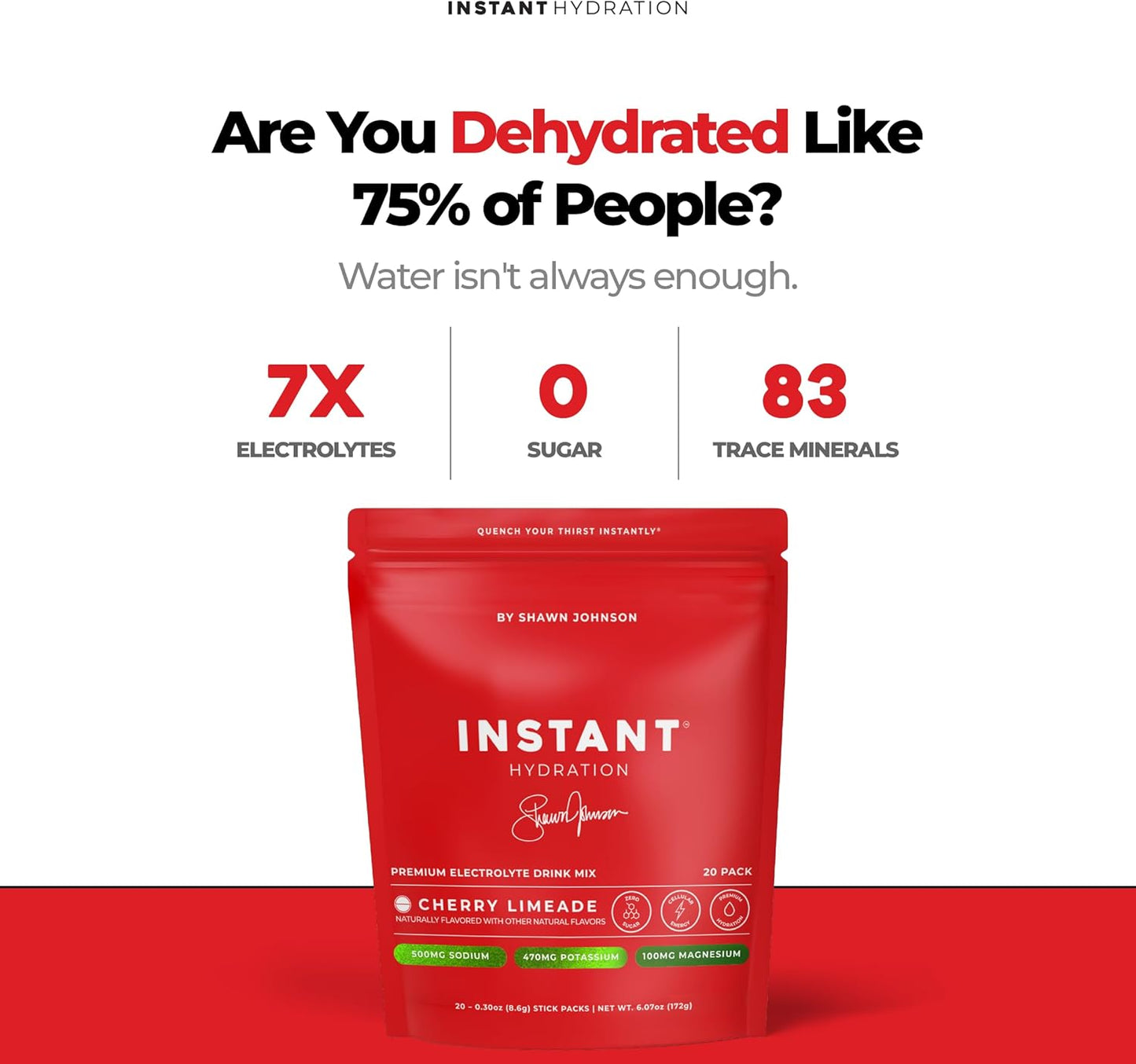 Electrolyte Drink Mix - Instant Hydration Sugar Free Cherry Limeade Powder Packets | 20 Travel Sticks for Recovery & Muscle Support
