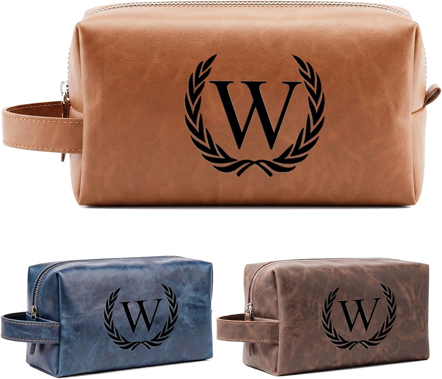 Personalized Leather Toiletry Bag for Men | Engraved Initial Waterproof Travel Bag - Dark Brown