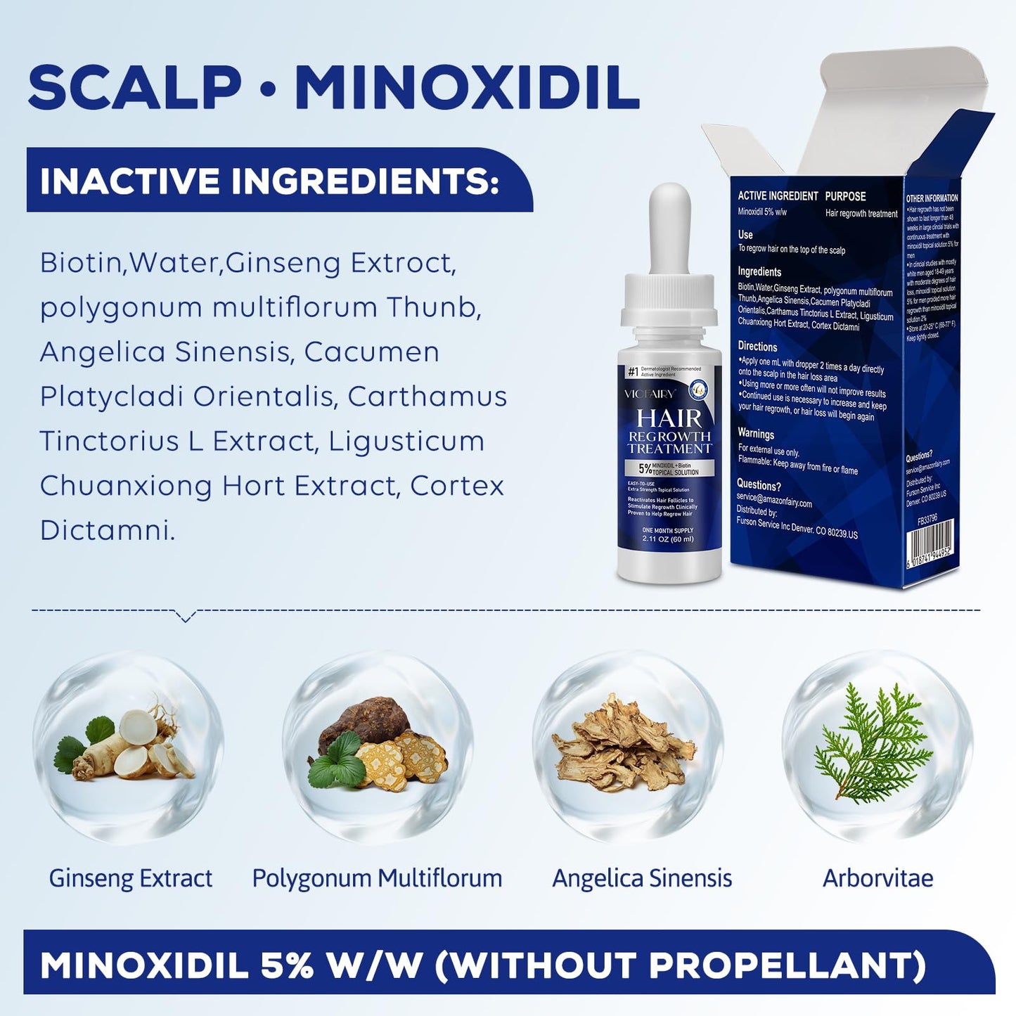 5% Minoxidil for Men and Women, Hair Growth Biotin Serum, Hair Beard Regrowth Treatments, Extra Strength Hair Loss to Regrow Thicker, Topical Solution, 2 Months Supply, Dermatologist Recommended
