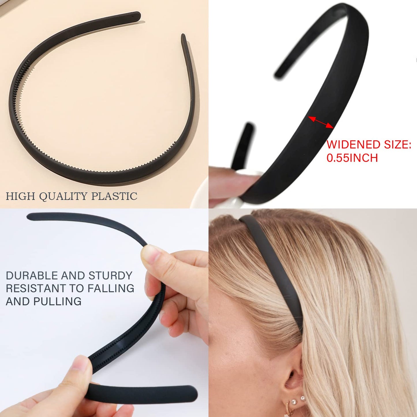 LAPOHI 8-Piece No-Slip Plastic Headbands Set - Effortless Style for Women, Men & Teens | Black