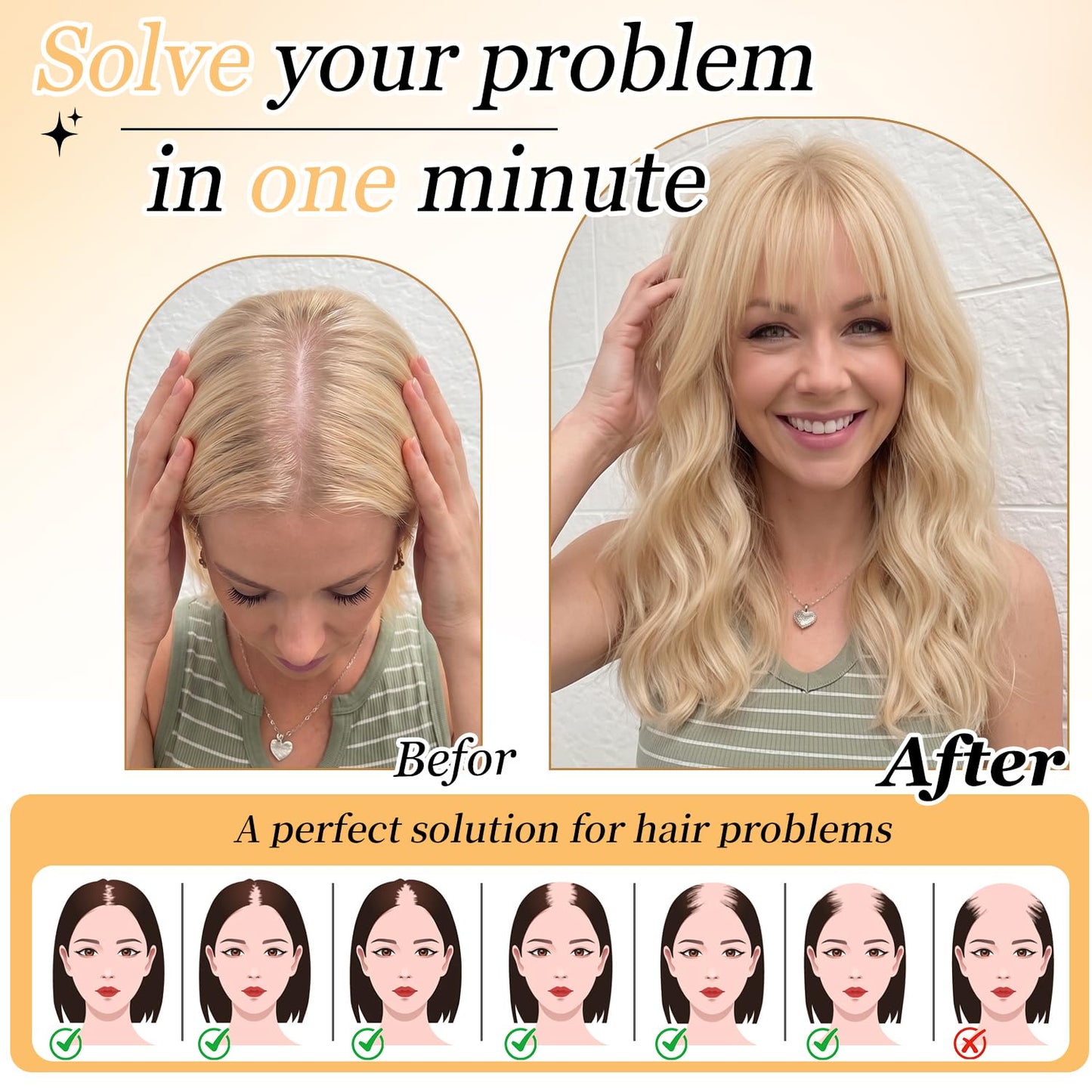 Hair Topper for Women - Clip-In Synthetic Hairpiece for Thinning Hair | 18-Inch Wavy Curly with Bangs