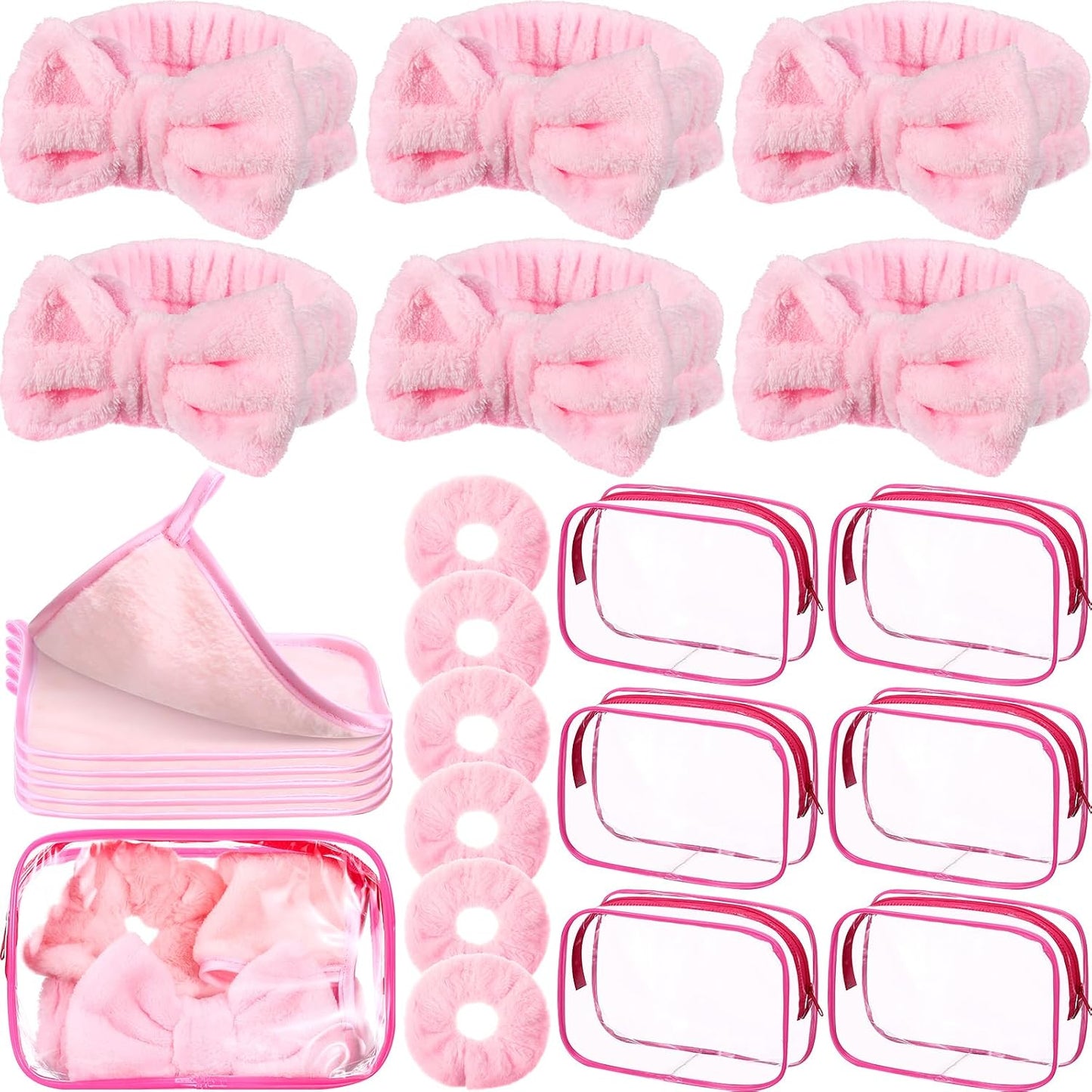 24-Piece Sleepover Party Supplies - Spa Party Favors with Headbands, Scrunchies & Makeup Remover Cloths | Pink