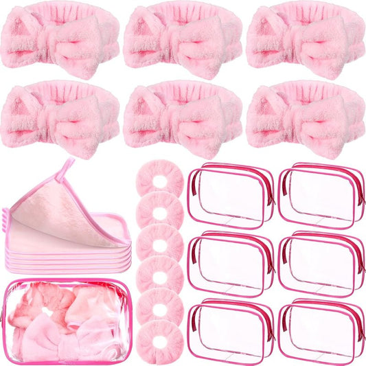 24-Piece Sleepover Party Supplies - Spa Party Favors with Headbands, Scrunchies & Makeup Remover Cloths | Pink