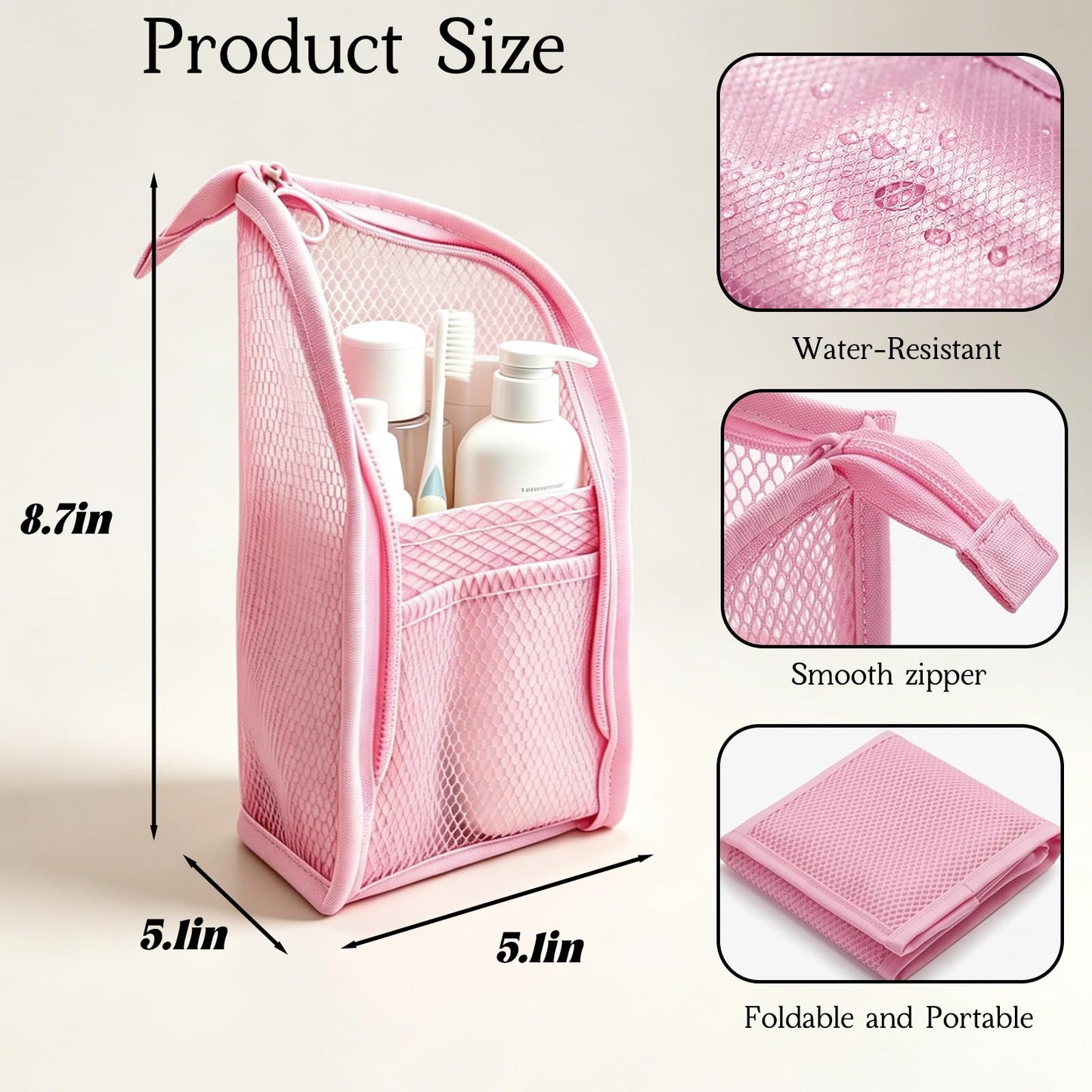 Pjsrsdaee Standing Toiletry Bag, Lightweight Portable Travel Toiletry Bag, EVA Foldable Thickened Clear Hanging Makeup Bag, Breathable Cosmetic Organizer for Travel & Bathroom (pink)