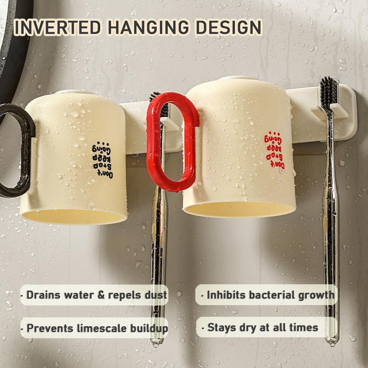 Magnetic Toothbrush Holder with Cup - Wall Mounted No Drilling Toothbrush Holder for Bathroom - Ventilated Reverse Hanging Design - Space Saving Bathroom Organizer for Vanity, Shower, RV (Black)