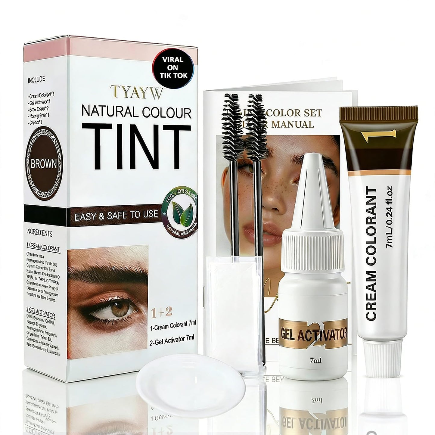 Brown Eyelash & Eyebrow Coloring Kit - Professional Gentle Formula for Sensitive Skin | DIY Salon Results, 7ML