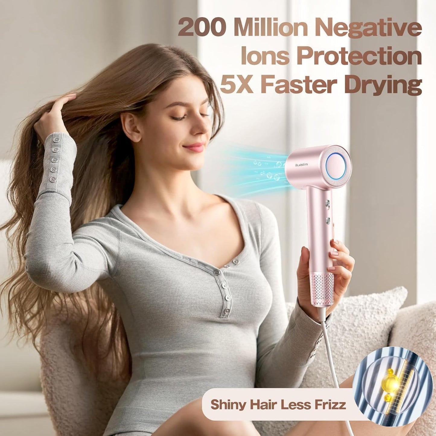 High-Speed Ionic Hair Dryer - Quiet Compact Blow Dryer with Brushless Motor | Pink, Fast Drying & Travel-Friendly