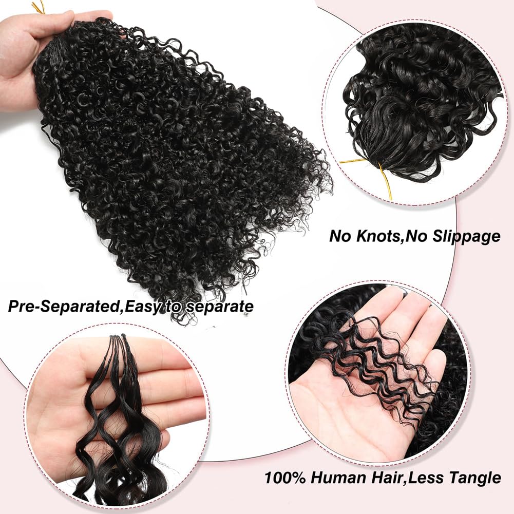 Beafay Afro Kinky Curly Human Crochet Hair 20inch 60g Knotless Pre-Separated Feather Crochet Real Human Hair Afro Kinky Burmese Curly Crochet Lightweight Reusable Remy Hair Extensions for Women