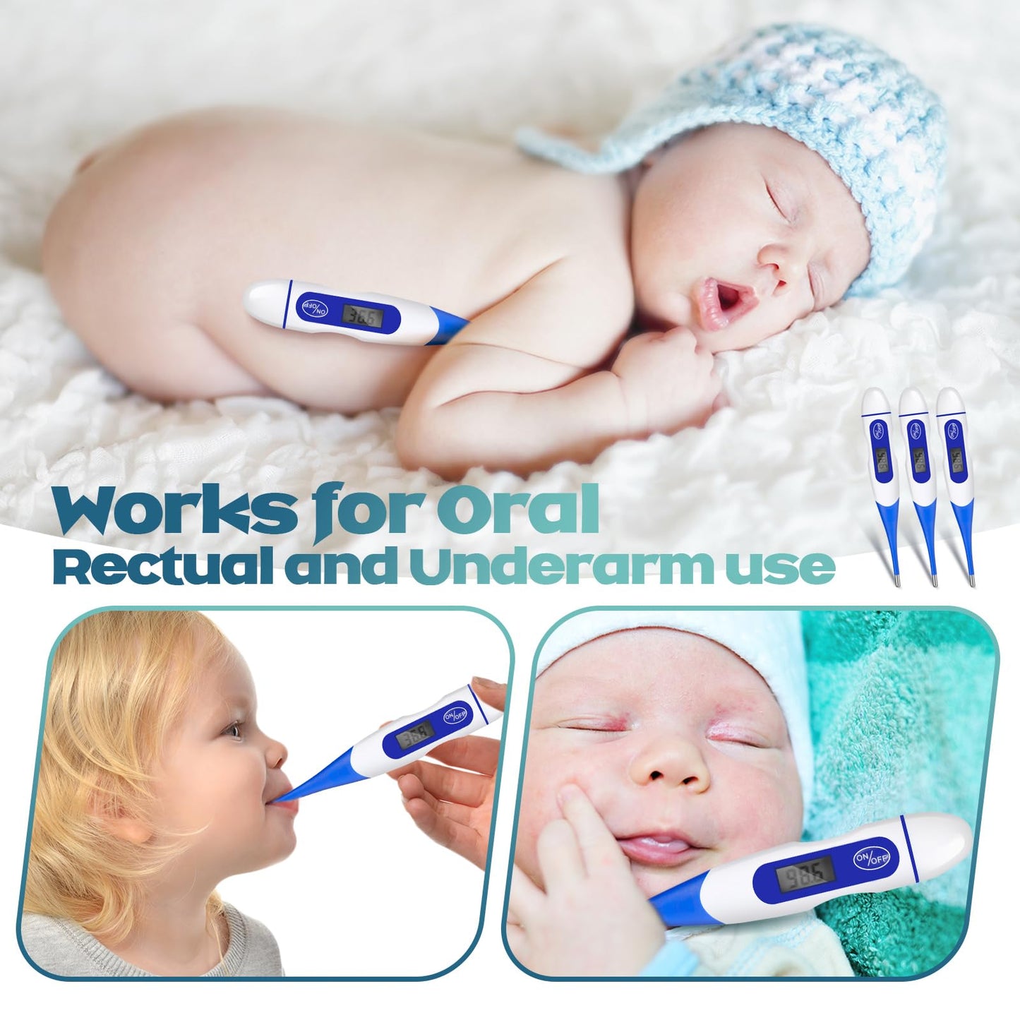 TrelaCo 20 Pcs Thermometer for Adults Digital Oral Thermometer for Fever Basal Body Fast Reading Flexible Tip for Underarm Rectal Mouth Temperature Measurement