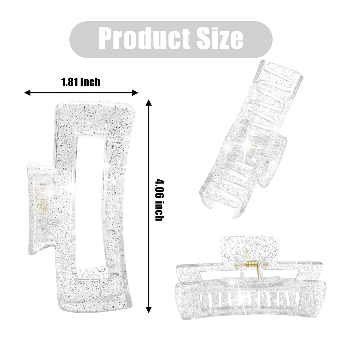 SEMATA Large Claw Clips for Thick Hair Square Hair Claw Clips for Women Rectangle Hairs Clip Nonslip Acrylic Banana Jaw Clip Hairs Accessories