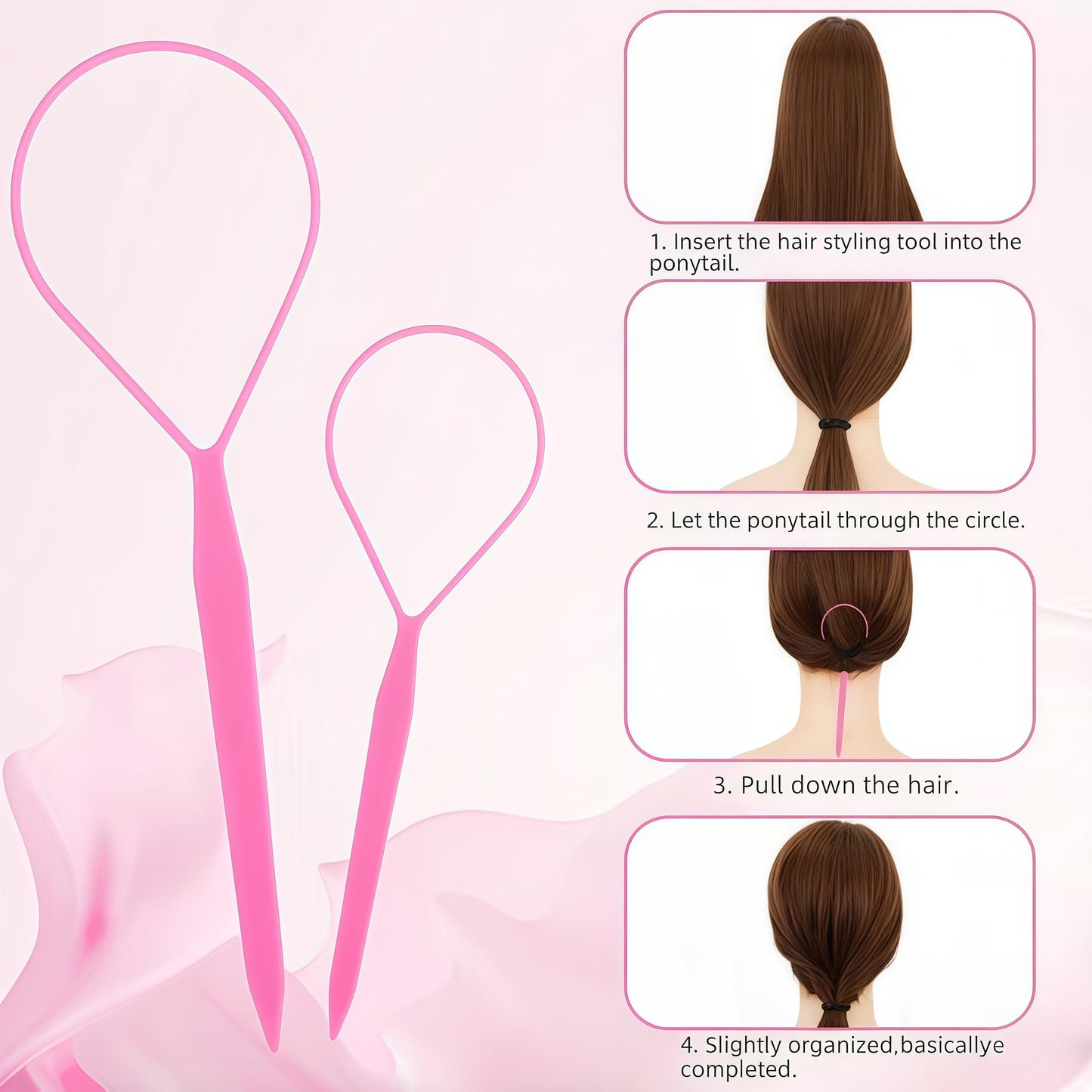 Topsy Tail Hair Tool Set, Ponytail Maker Loop Styling Tools, 2 Sizes, Multicolor, 8 Piece