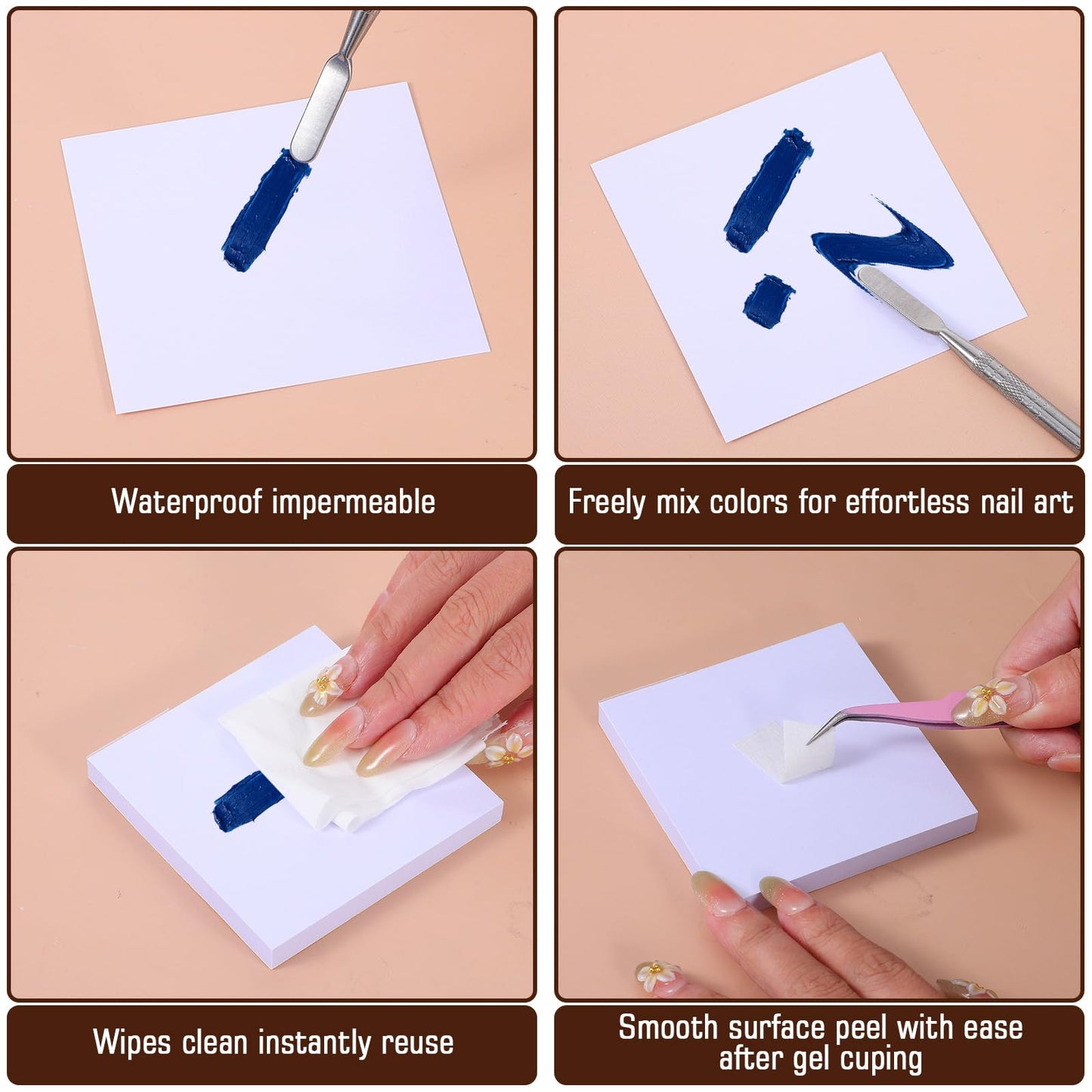 LXUEJIE 100 Sheets Disposable Nails Polish Palette Paper, Portable Mixing Palette With 1pcs Stirring Rod, Waterproof Double Sided For Gel Nail Polish And Makeup Nail Accessories Supplies