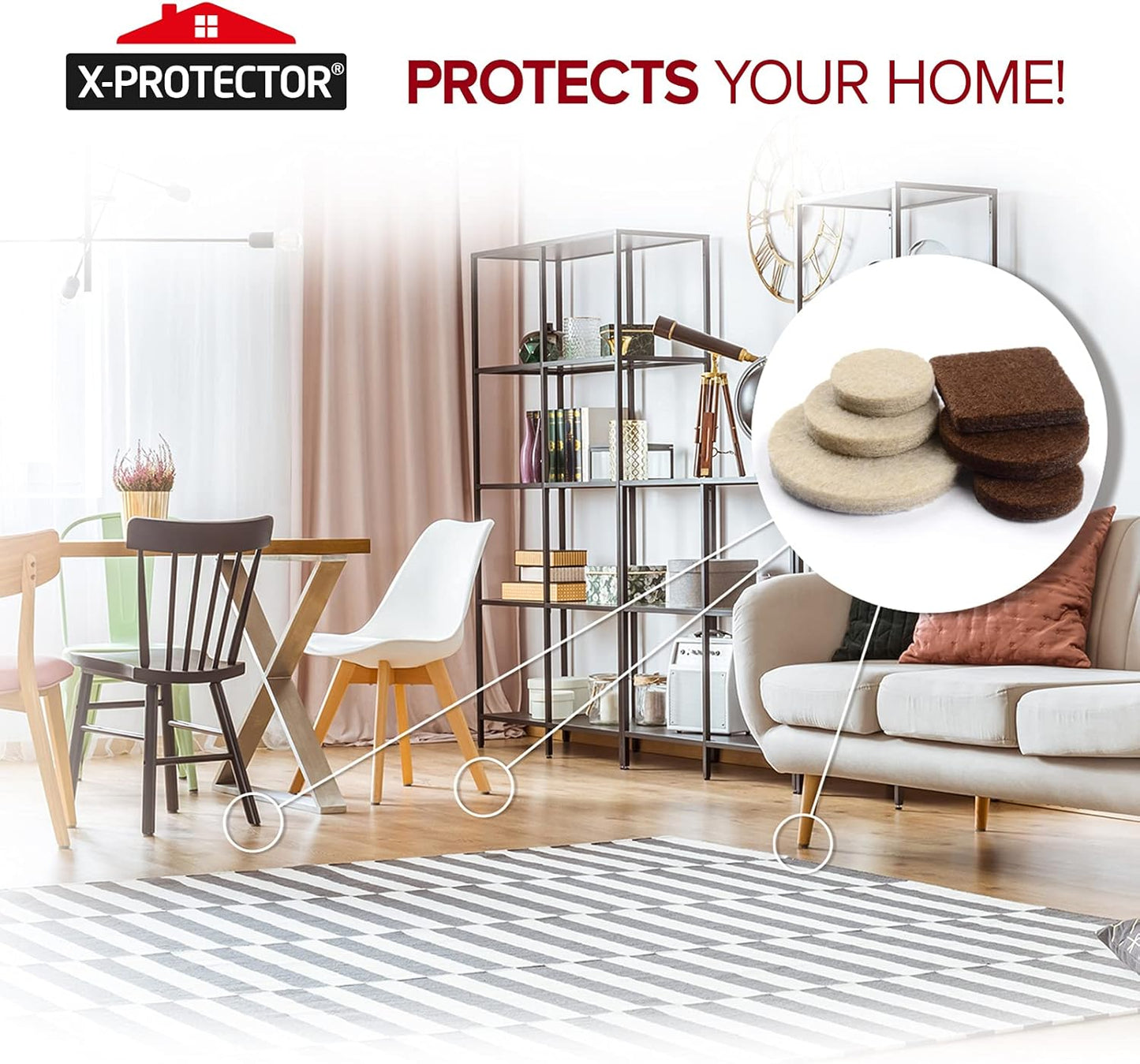 X-PROTECTOR Felt Furniture Pads - 133 PCS Premium Floor Protectors for Hardwood & Laminate | Brown & Beige