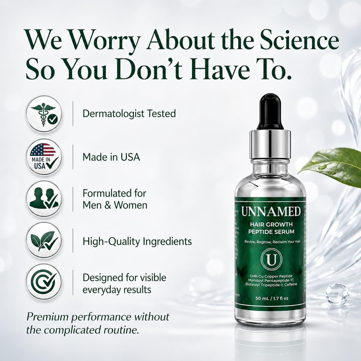 UNNAMED Multi-Peptide Hair Growth Serum for Thicker Fuller Hair – Lightweight Daily Scalp Treatment with Peptides – Non-Greasy, Fragrance Free, Made in USA - Dropper