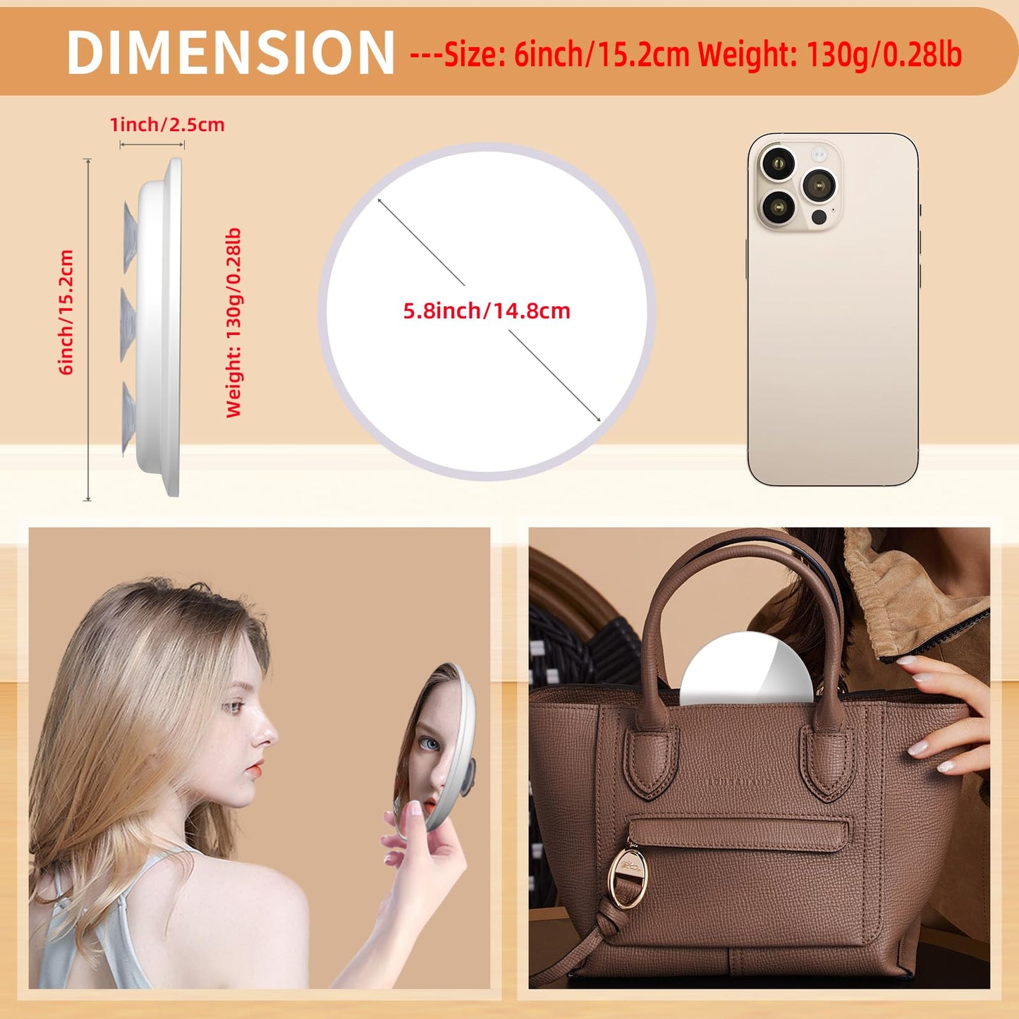 Suupvaor Magnifying Mirror 30X with Suction Cups, Large 6inch Travel 30X Magnified Round Makeup Mirror with High Magnification, Make up Mirror with Tweezers Sets