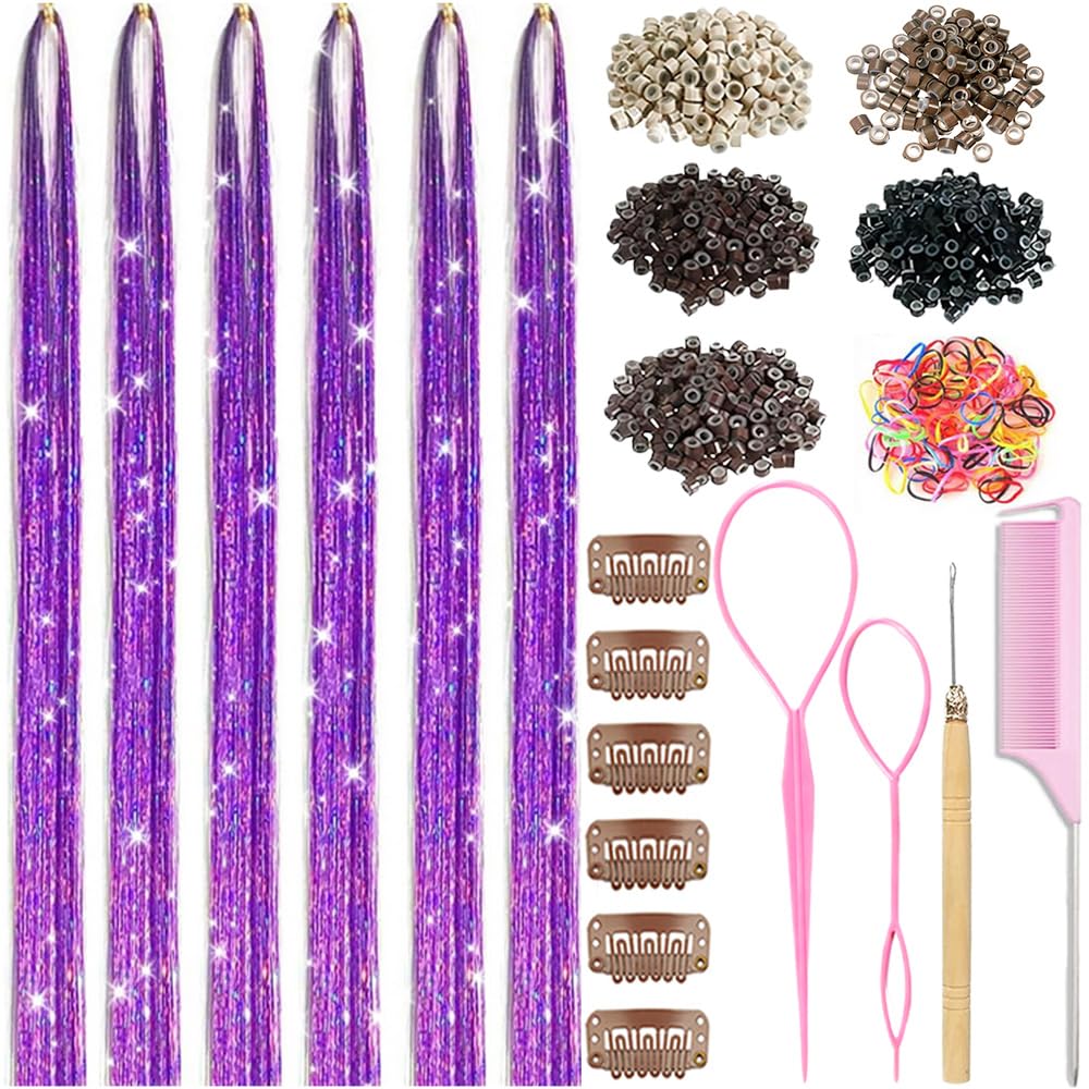 Hair Tinsel Kit - 48 Inch Holographic Glitter Strands for Party & Cosplay | Heat Resistant Bronze Gold