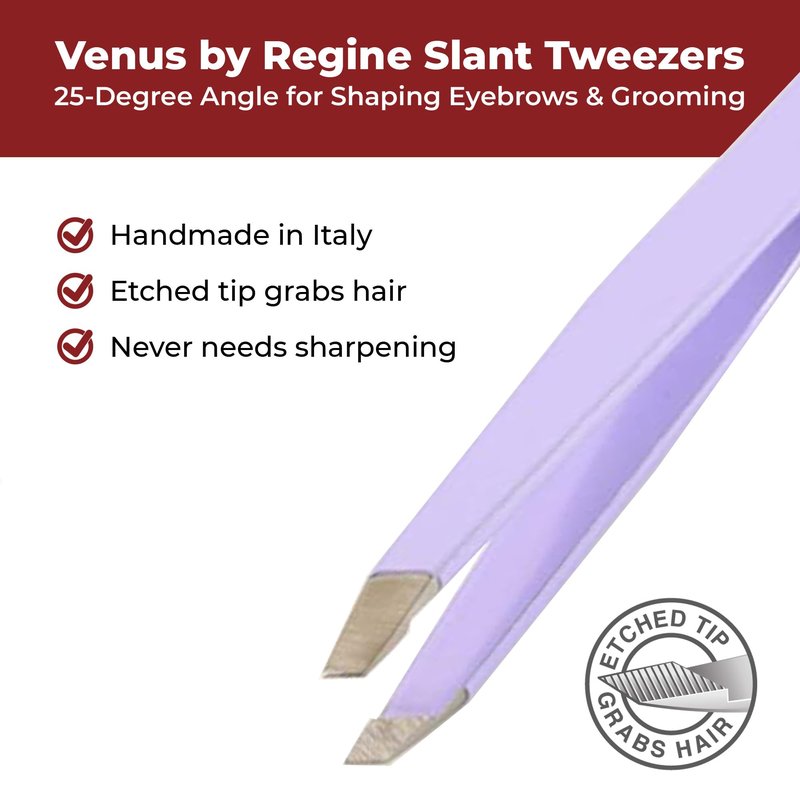 Venus by Regine Slant Tweezers - Handmade Precision Tool for Women & Men, 25-Degree Angle for Shaping Eyebrows & Grooming Facial Contours, Suitable for Eyebrow & Facial Hair Removal (Lavender)