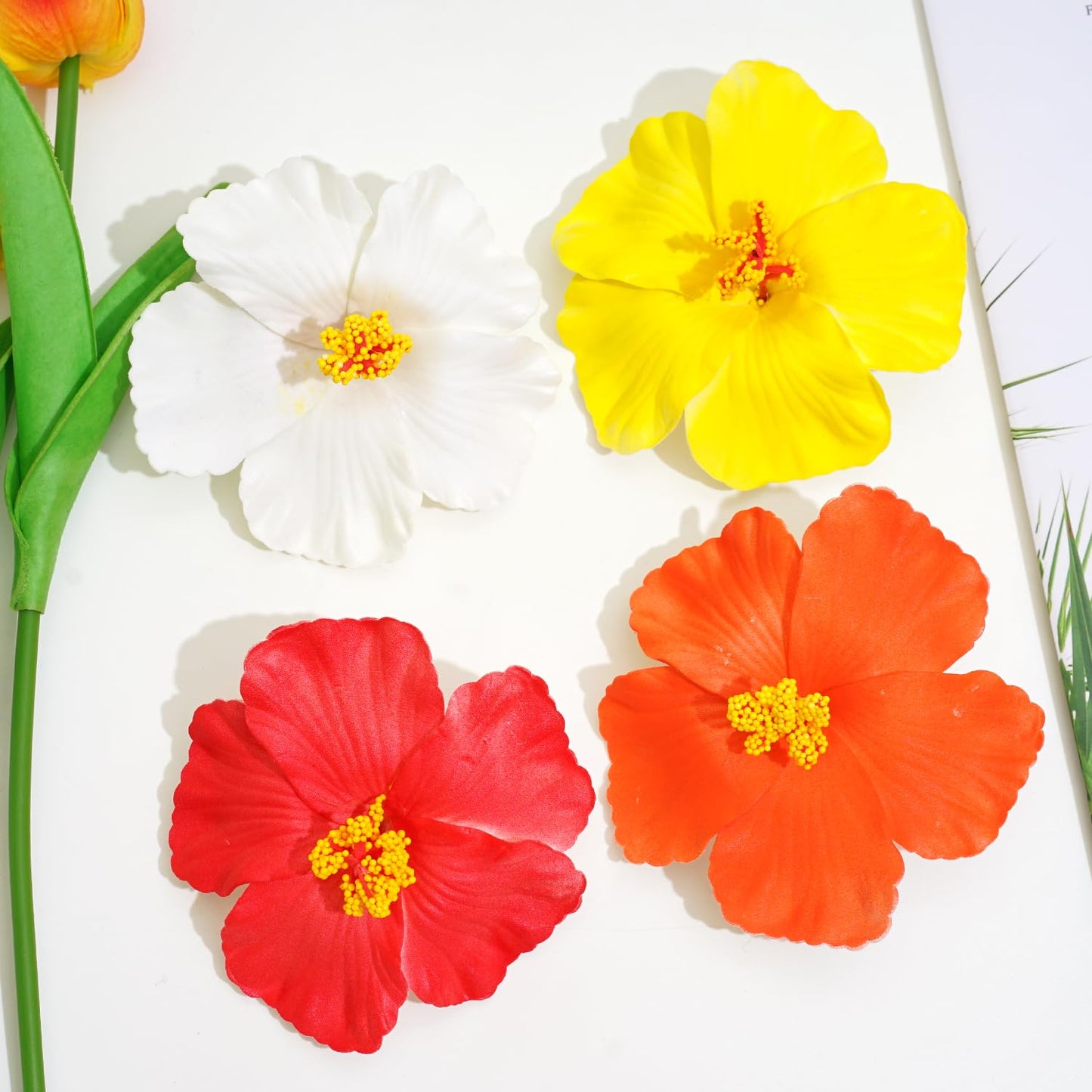 Hawaiian Flowers Hair Clips - 2 PCS Hibiscus Floral Accessories for Beach Parties | Orange