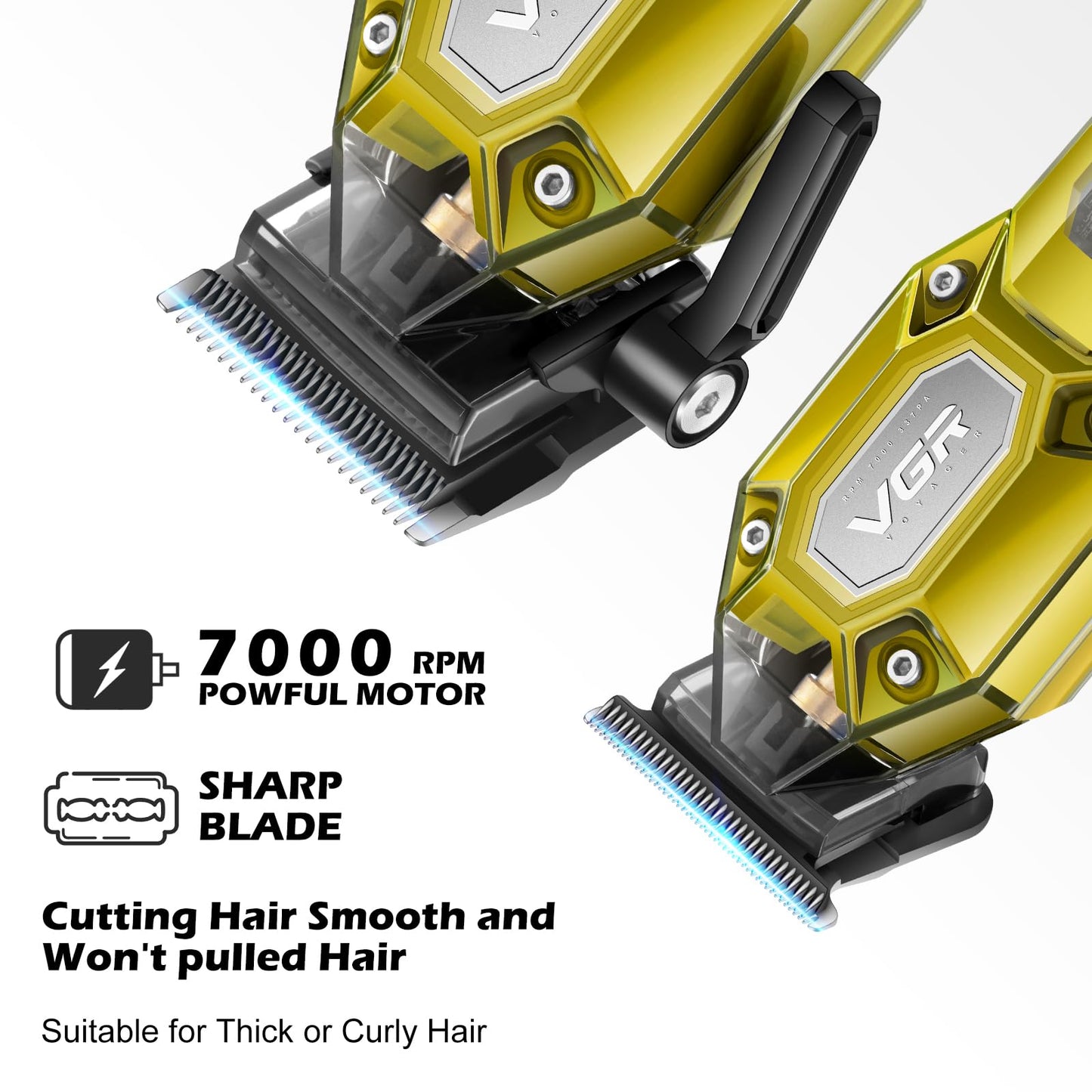 VGR Professional Hair Clippers for Men, Cordless Barber Clippers and Trimmers Set, Mens Hair Cutting Kit with 10 Guide Combs, USB Rechargeable Haircut Machine for Family, LED Display, Gold