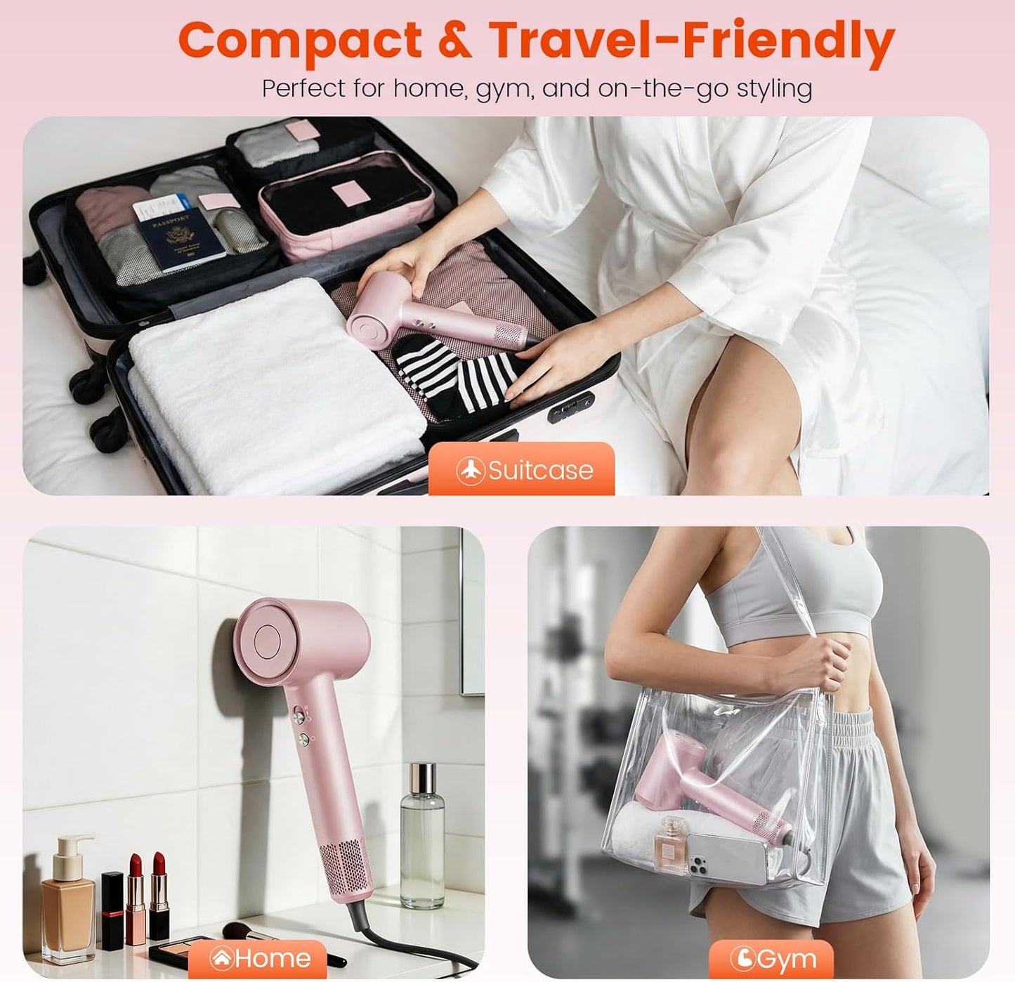 High-Speed Ionic Hair Dryer - 160,000 RPM Brushless Motor for Fast Drying | Low Noise, Magnetic Diffuser & Nozzle for Curly Hair