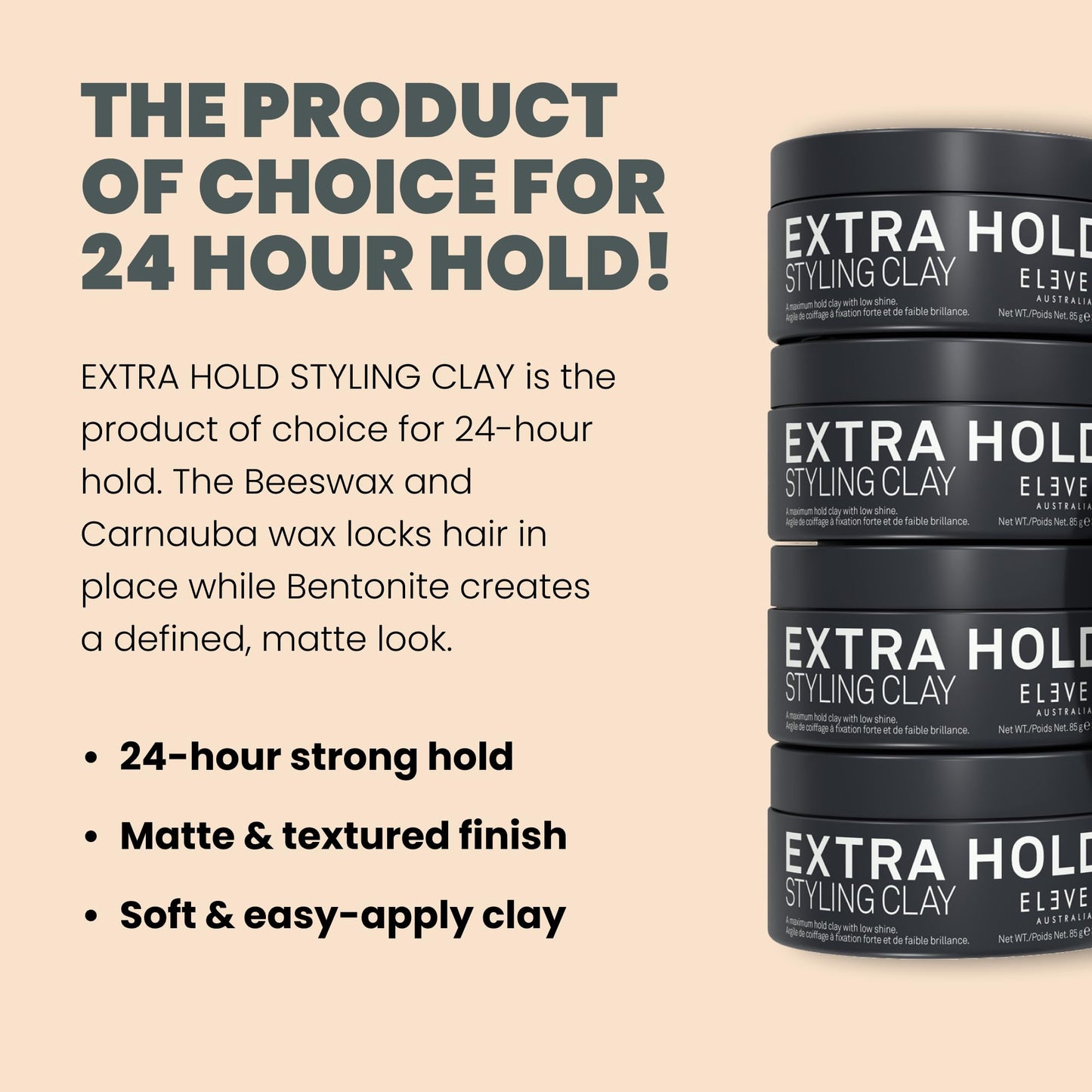 ELEVEN AUSTRALIA Extra Hold Styling Hair Clay for Men and Women - Maximum Hold, Matte Finish for Texture, Long-Lasting Definition, Ideal for Short to Medium Hair - 3 oz