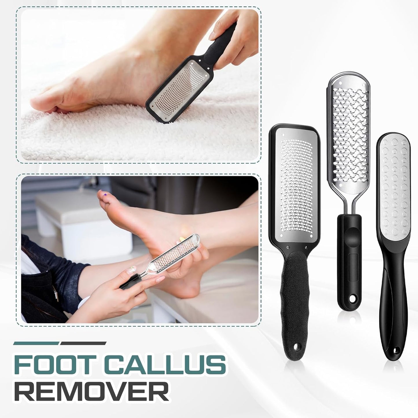 Moxweyeni Professional Foot File Kit - 3 Pcs Stainless Steel Callus Remover for Smooth Feet | Black