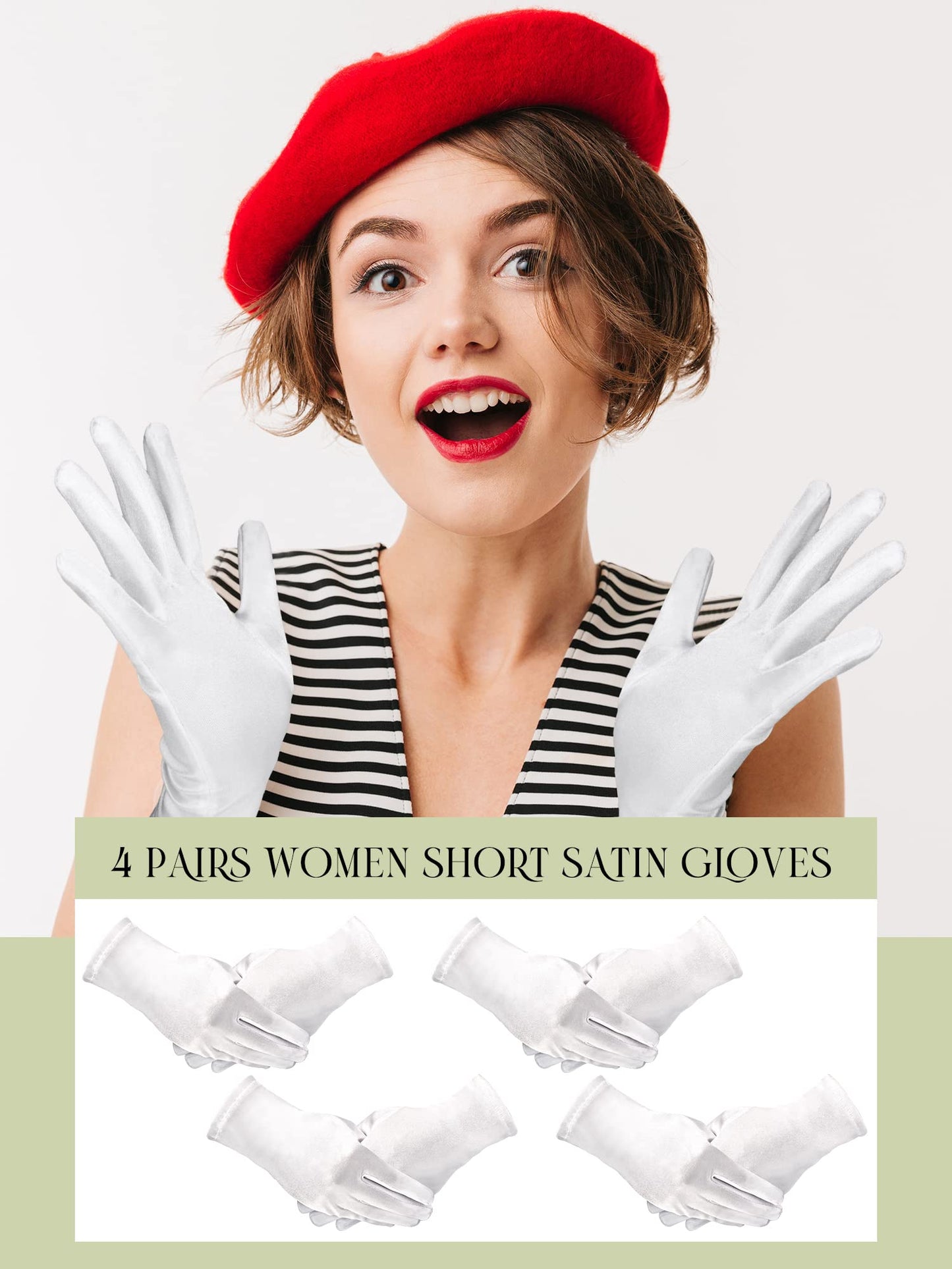 Sumind Women's Satin Gloves - 4 Pairs, Adult & Child Sizes, Wedding & Party Gloves, Wrist Length