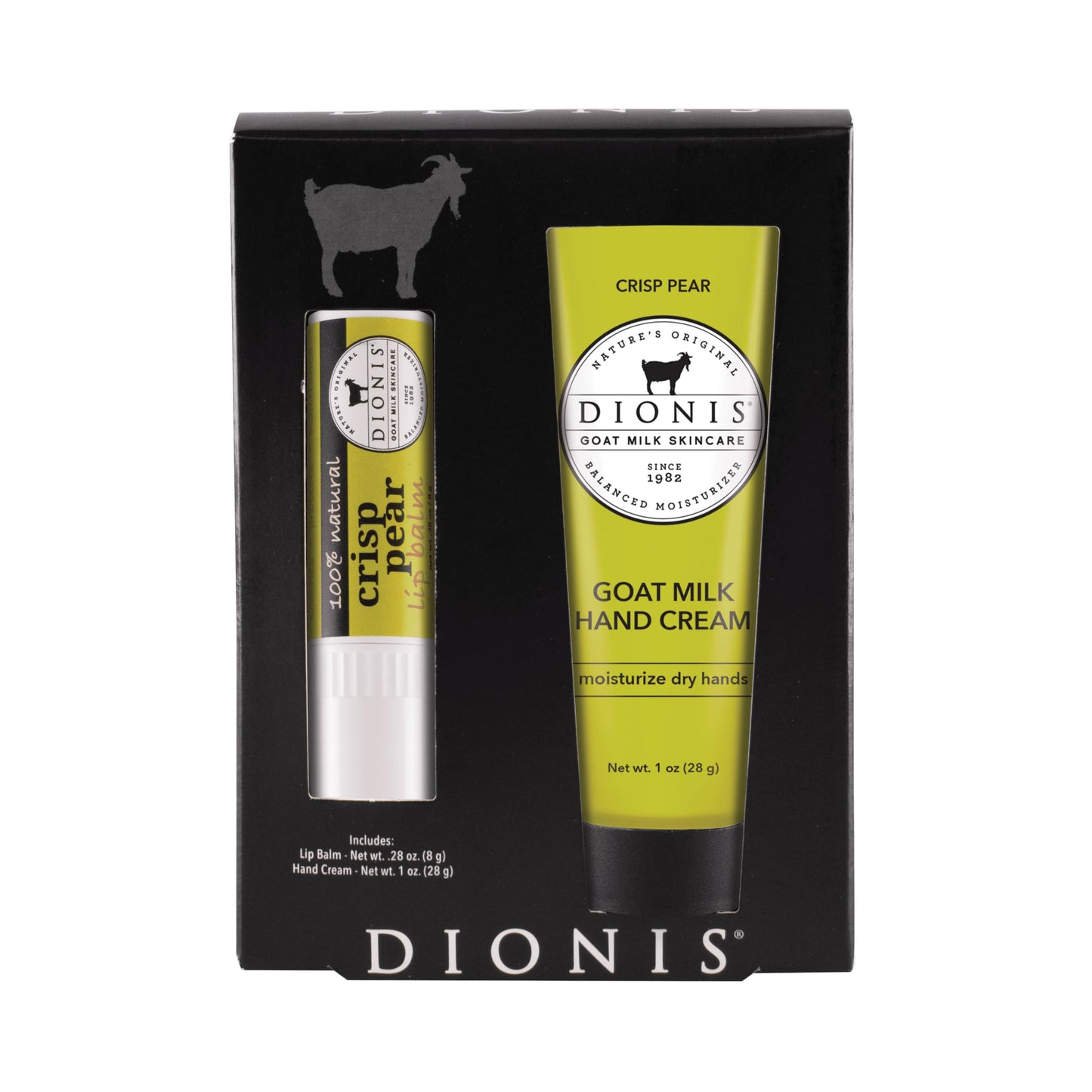 Dionis Goat Milk Hand Cream and Lip Balm Set for Dry Skin & Chapped Lips - Crisp Pear (Pack of 2)