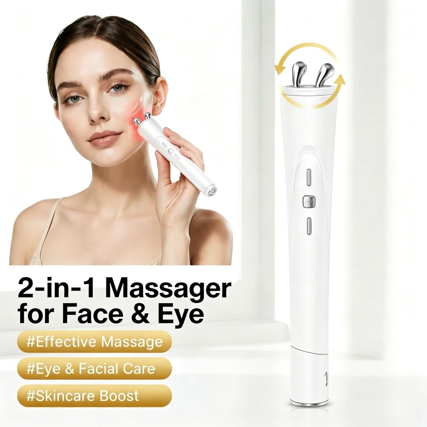 2-in-1 Facial & Eye Massager - Red Light, Rotation & Vibration for Puffiness Relief | Sculpting Tool for Fine Lines & Wrinkles