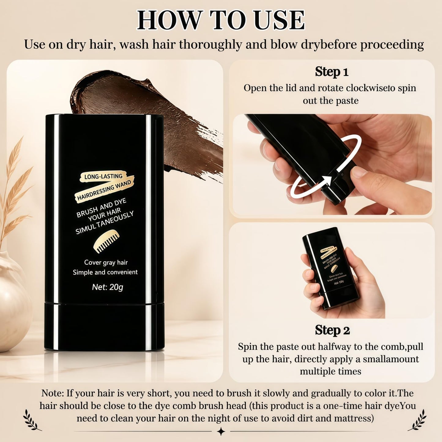 2-in-1 Hair Dye Comb Stick | Instant Dyeing, Grey Hair Concealer, Waterproof Sweatproof, Fast Root Retouching, Safe & Easy to Use 2-Pack (Black Brown)