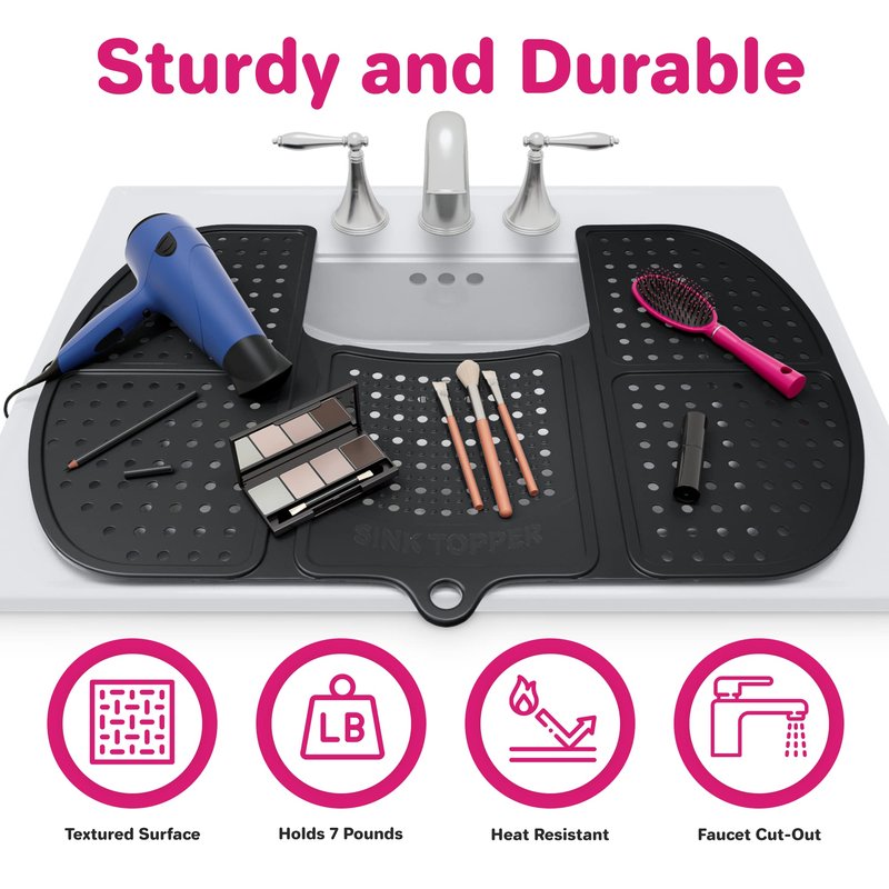 Sink Topper Bathroom Sink Cover for Counter Space & Storage Saver | RV Must Haves | Silicone Foldable Beauty Makeup Brush Cleaning Mat | Hot Tools Organizer | RV Sink Cover
