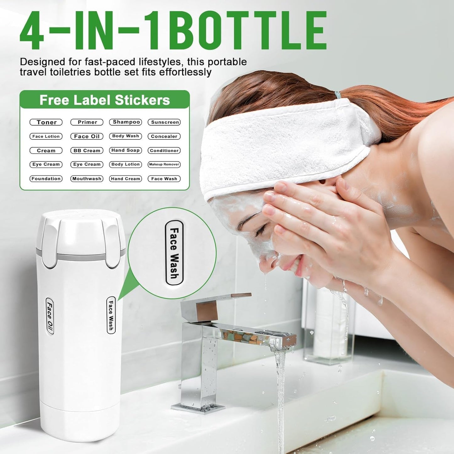 Travel Dispenser Set - 4 Pack 30ML Refillable Toiletry Bottles | Leak Proof & Portable for Shampoo, Shower Gel, Travel (White)