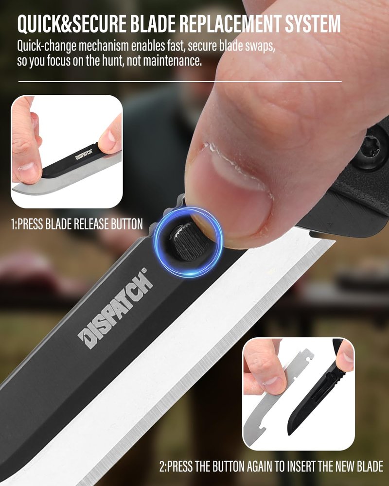 3.5" Replaceable Blade EDC Folding Hunting Knife with Dual Thumb Opener and Pocket Clip with 3 Drop Point Blades, Durable ABS and Non-Slip rubberized TPR Handle with Nylon-Holster, skinning knife