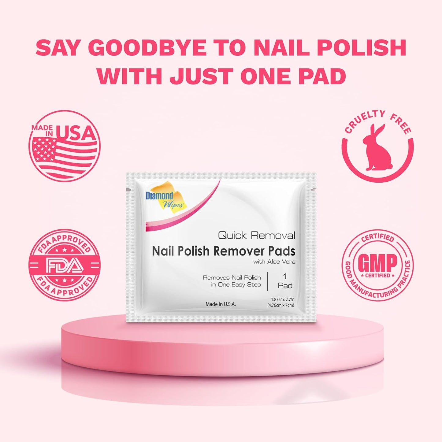 Diamond Wipes Nail Polish Remover Wipes - Aloe Vera Acetone Pads | 50 Individually Wrapped Wipes