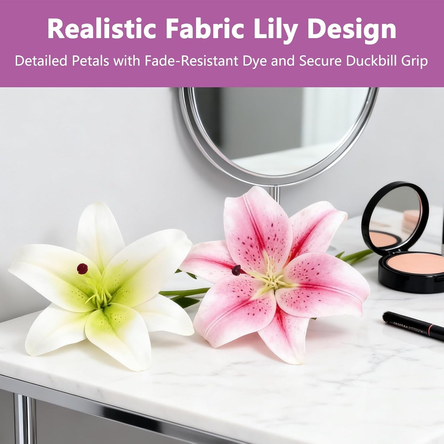 Tropical Pink & White Hair Flower Lily Clip Set - 2 Pcs Faux Hawaiian Accessories for Weddings & Beach Parties