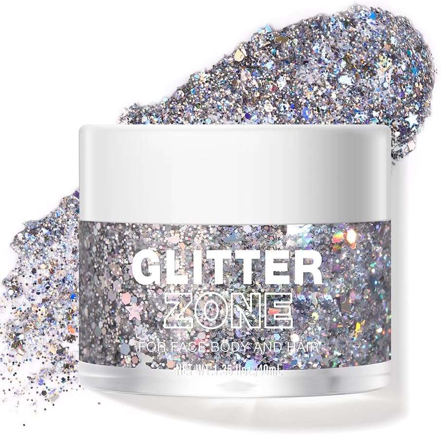 LANGMANNI Holographic Body Glitter Gel - Color Changing Vegan Glitter for Face, Hair & Lips | 1.35 oz (Sparkling Pink)