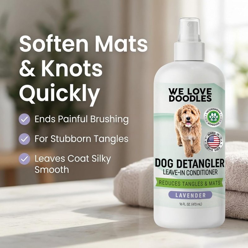 Dog Detangler Spray - Leave-In Conditioner for Dogs | Dematting & Tangle Remover - Lavender Scented 8oz