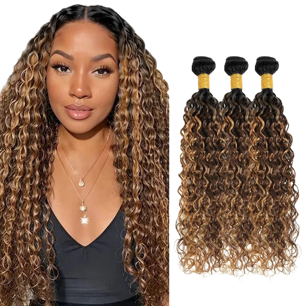 22 24 26 inch P427 Human Hair Bundles Ombre Highlight Bundle Water Wave Human Hair 3 Bundles #27 and #4 Wet and Wavy Bundle