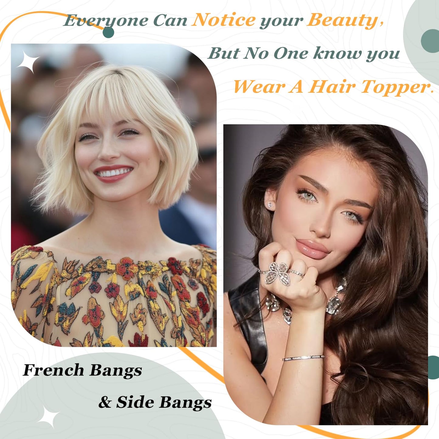 OOPPOO Hair Toppers for Women Real Human Hair, 12 Inch Toppers Hairpieces for Women with Side Bangs Upgraded Lace Base for Thinning hair to Add Volume