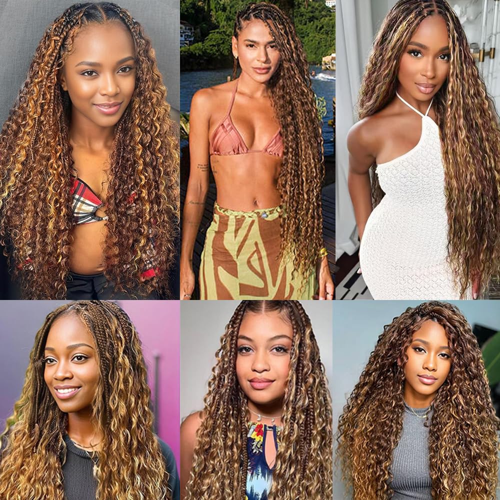 Freiuoke Braiding Hair for Boho Braids 20 Inch 2 Bundles Brown Deep Water Wave Bulk No Weft Long Wet and Wavy Braiding Hair Curly Human Hair Extensions for Women #30
