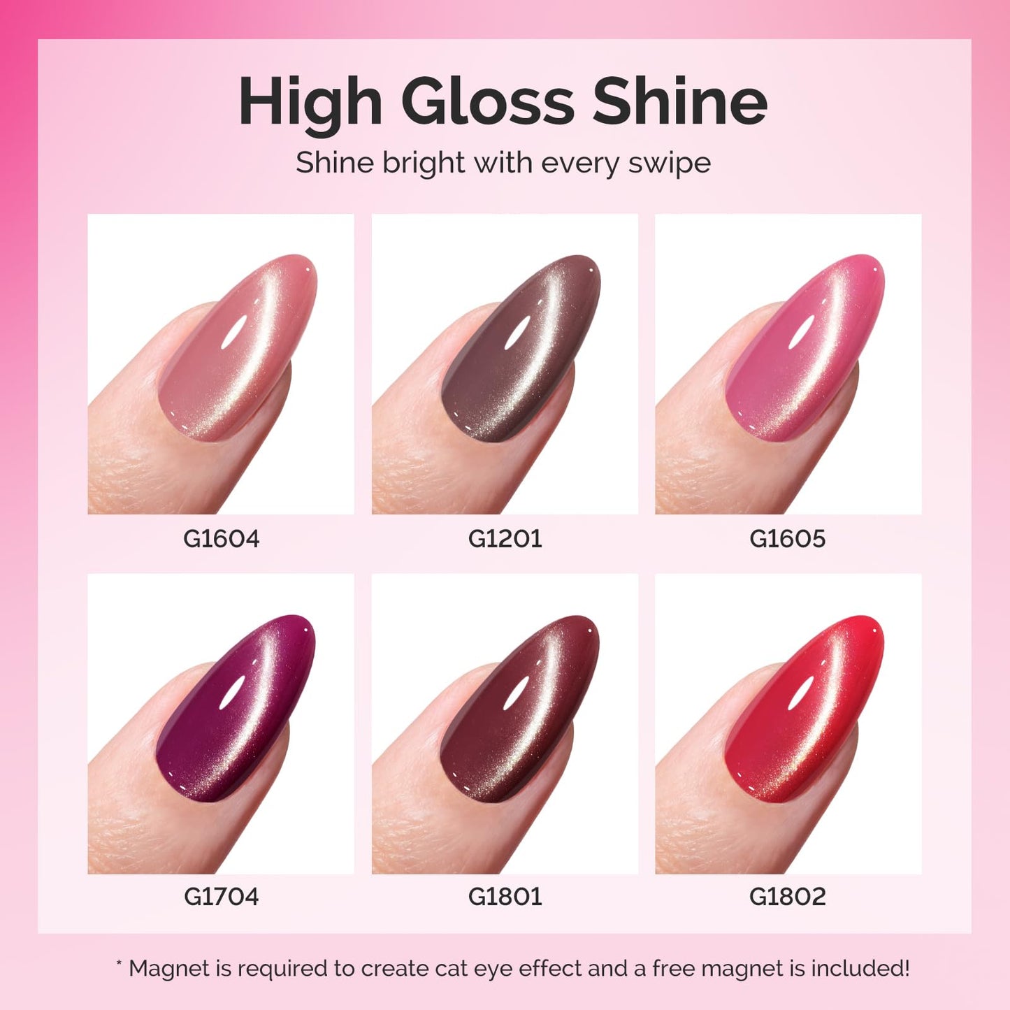 MelodySusie Ruby Gleam Red Cat Eye Set Cat Eye Gel Nail Polish Set 6 Pcs, 0.26 Fl Oz Glitter Holographic Magnetic Nail Polish with Magnet, UV Nail Polish for Nail Art Manicure Salon DIY at Home