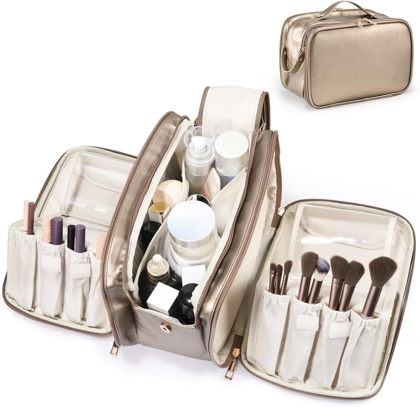 Travel Makeup Bag - Large Capacity Waterproof Organizer | Free-Standing Design, Easy Access - Pink
