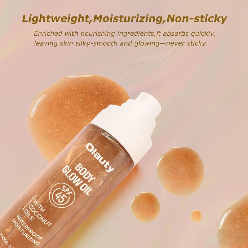 Sunscreen Body Glow Oil - Broad Spectrum SPF 45 | Lightweight Glitter Shimmer Oil for Sun-Kissed Skin (#03 Amber)