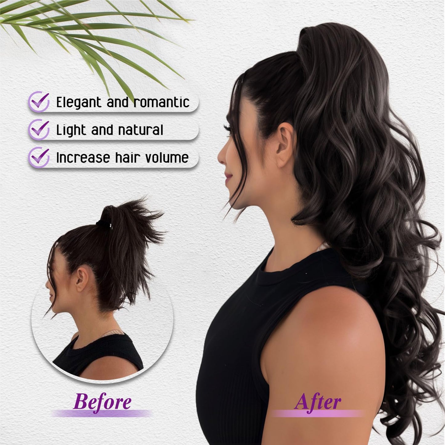 Ponytail Extension - 24" Claw Clip Synthetic Hairpiece | Long Curly Wavy Ponytail for Women - Black