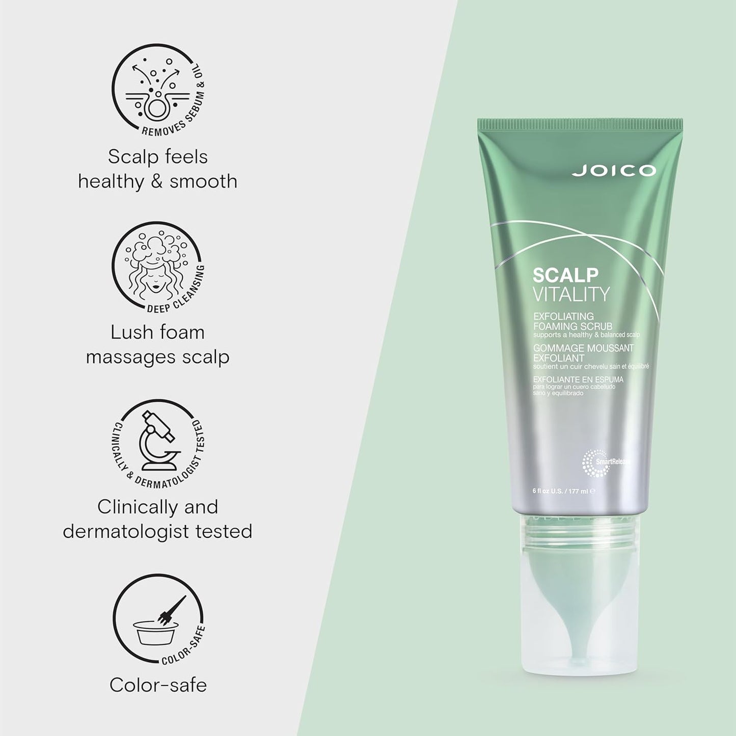 Joico Scalp Vitality Exfoliating Foaming Scrub - Healthy Scalp Support | Removes Oil & Buildup | 6 Fl Oz