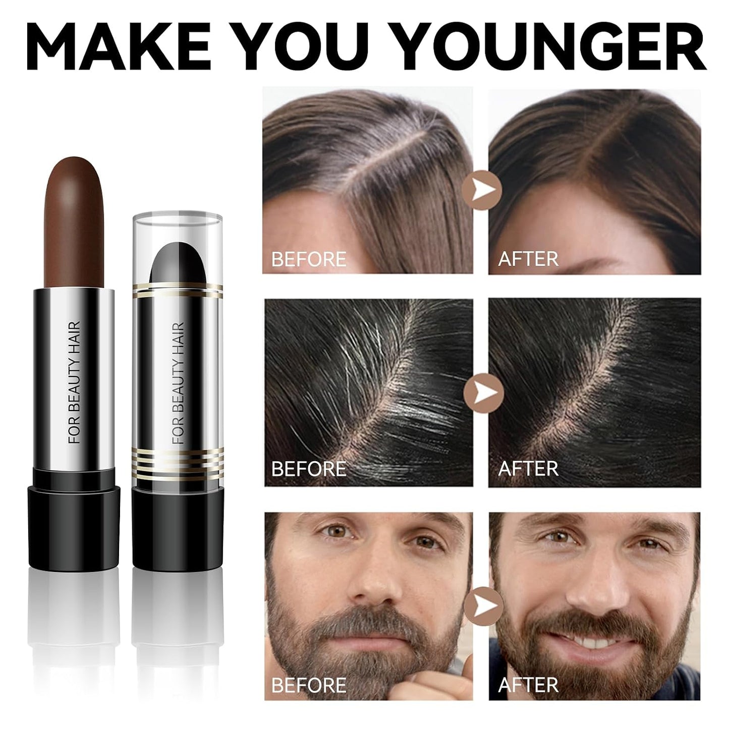 Hair Color Touch-Up Stick - Long-Lasting Dark Brown Hair Dye Pen for Gray Coverage | 3PCS Compact Set