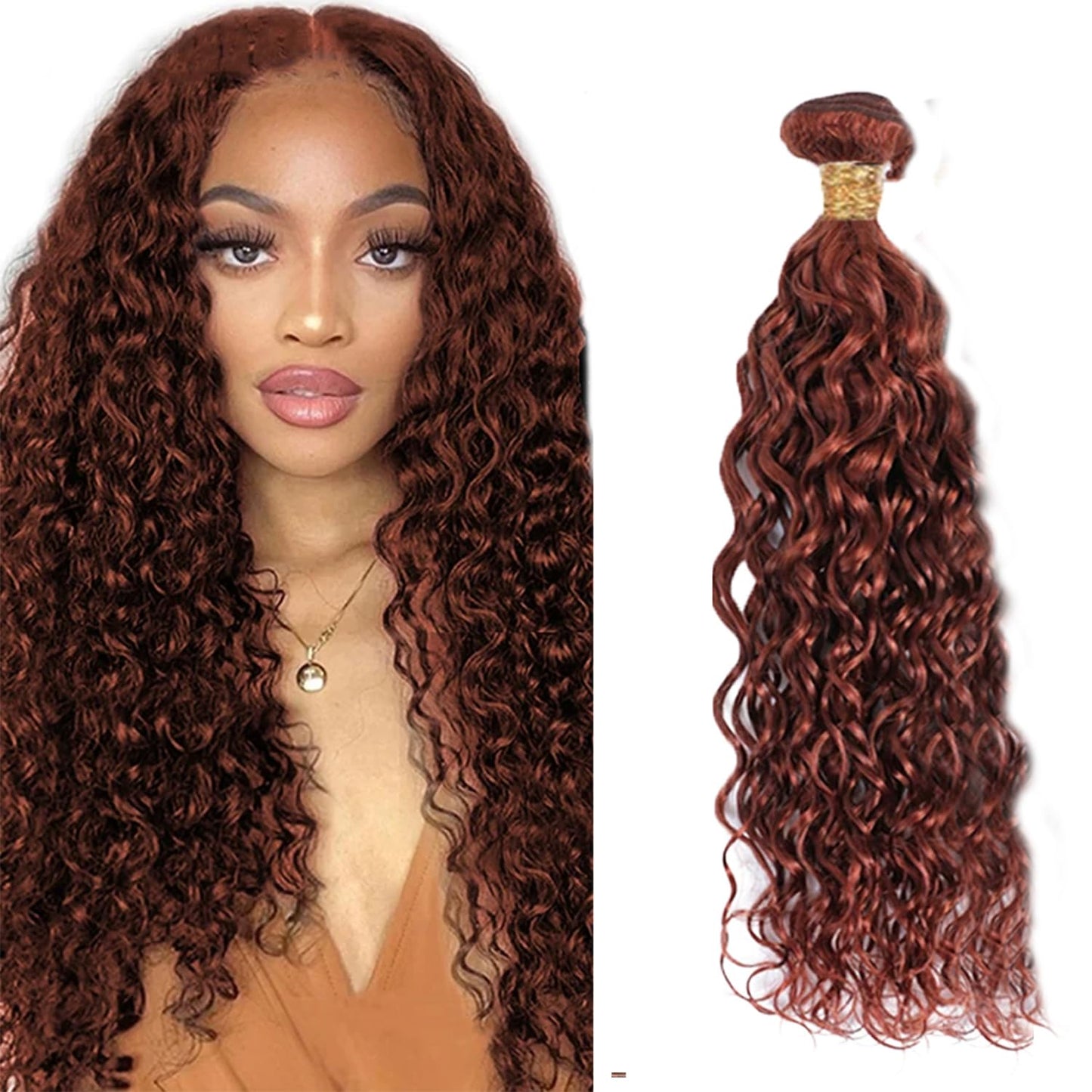 34 Inch Color 33 Water Wave Bundles Copper Red Human Hair Bundles Huxowax Peruvian Virgin Remy Hair Extensions Double Weft Auburn Wet and Wavy Bundle 50g