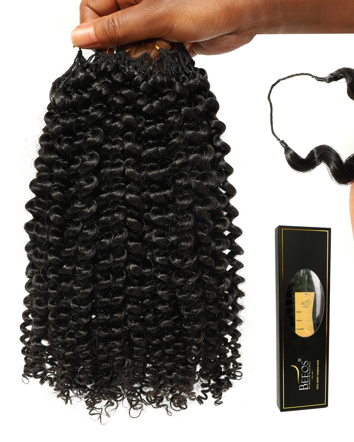 BEEOS Human Crochet Hair Kinky Curly 160g, Pre-Separated Feather Crochet Human Hair for Women, Detangle Easily and Reusable 16 Inch